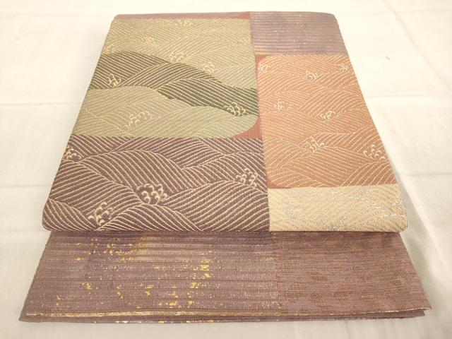 平和屋着物◎太鼓柄袋帯 荒波文 金糸 引箔 正絹 逸品 AAAL9088ex