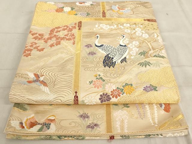 平和屋着物◎六通柄袋帯 唐織 屏風花鳥文 漆箔 金糸 正絹 逸品 AAAL9112ex