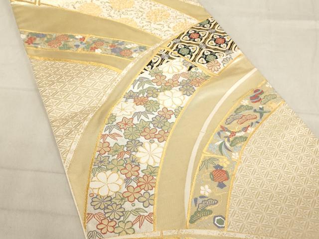平和屋着物◎六通柄袋帯 竹取り吉祥花鳥文 金糸 正絹 逸品 AAAL9117ex