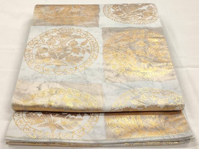 平和屋着物◎六通柄袋帯 市松花丸文 金糸 正絹 逸品 AAAL9146ex