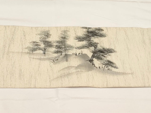 平和屋着物◎九寸名古屋帯 作家物 手描き 風景文 正絹 逸品 AAAL9938Aex