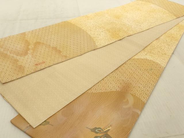 平和屋着物◎六通太鼓柄袋帯 作家物 手描き 流水舞蝶文 金銀彩 正絹 逸品 AAAM0954tn