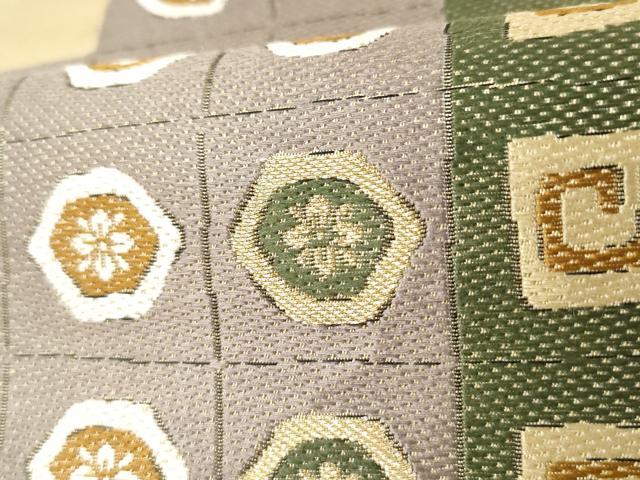 平和屋着物●六通柄袋帯 幾何学花文 金糸 正絹 逸品 AAAM2130az