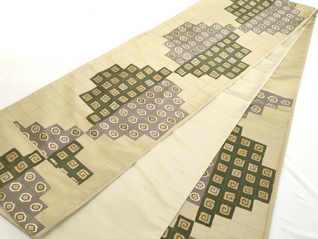平和屋着物●六通柄袋帯 幾何学花文 金糸 正絹 逸品 AAAM2130az