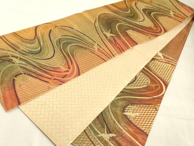 平和屋着物◎六通柄袋帯 流水飛鶴文 金糸 正絹 逸品 AAAM3460xsx