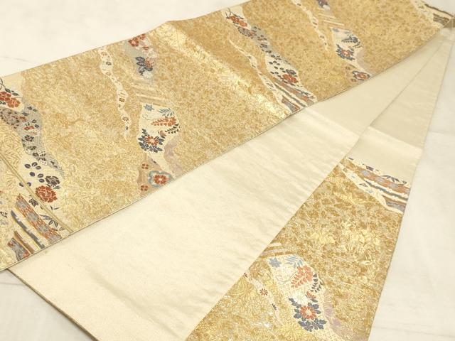 平和屋着物◎六通柄袋帯 唐織 道長花文 金糸 正絹 逸品 AAAM3514sx