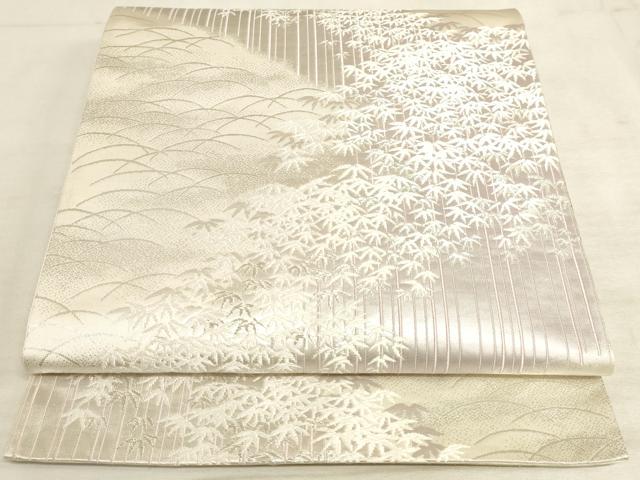 紗織 夏袋帯 正絹 銀糸 上品なデザイン 六通 T-6078 平和屋着物◎六通柄袋帯 唐織 竹林 銀糸 正絹 逸品 AAAM3617sx