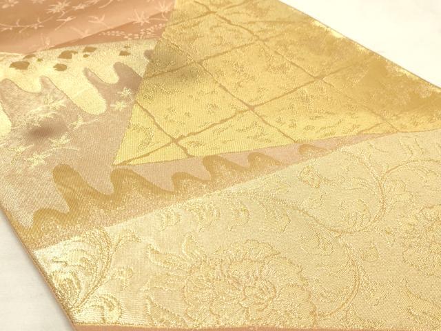 平和屋着物◎六通柄袋帯 裂取花鳥文 金糸 正絹 逸品 AAAM3686sx