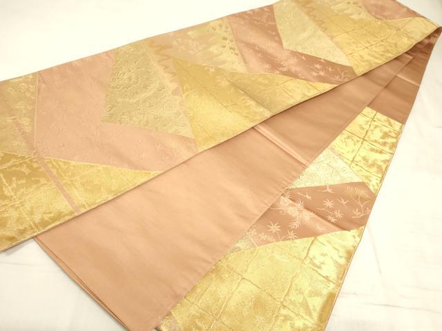 平和屋着物◎六通柄袋帯 裂取花鳥文 金糸 正絹 逸品 AAAM3686sx