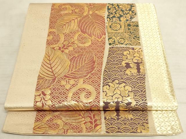 平和屋着物◎六通柄袋帯 裂取鳥獣花唐草文 金糸 正絹 逸品 AAAM3919sx
