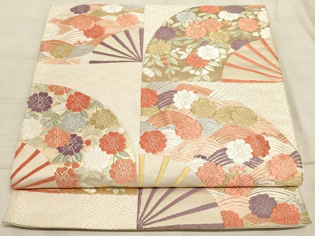 平和屋着物◎六通柄袋帯 唐織 扇面花文 金糸 正絹 逸品 AAAM3996sx