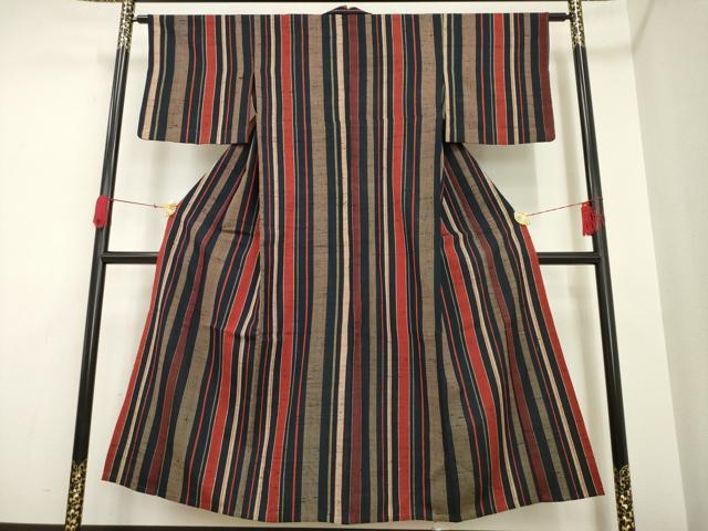 平和屋着物▽希少 ざざんざ織 伊兵衛織 単衣 縞 正絹 逸品 AAAM4290ck