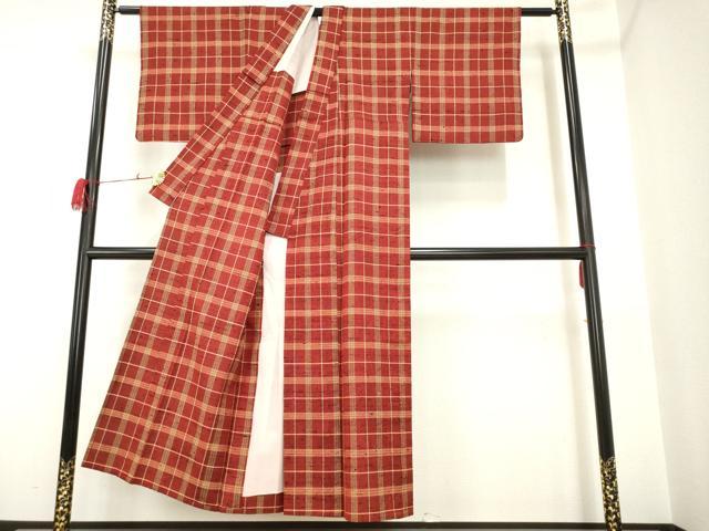 平和屋着物▽希少 ざざんざ織 伊兵衛織 単衣 格子 正絹 逸品 AAAM4298ck