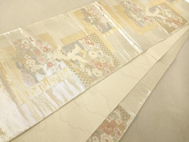 平和屋着物◎本佐賀錦 六通柄袋帯 色紙重ね双鶴枝花文 金銀糸 正絹 逸品 AAAM5156fw