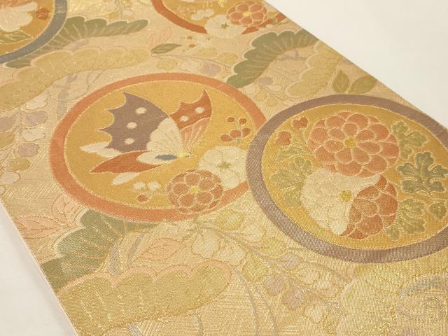 平和屋着物◎六通柄袋帯 花蝶丸文 金糸 正絹 逸品 AAAM5347ey