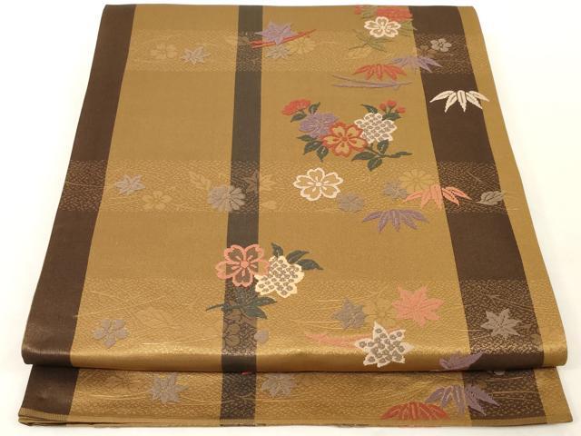 平和屋着物◎六通柄袋帯 花間道 金糸 正絹 逸品 AAAM5353ey