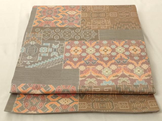 平和屋着物◎六通柄袋帯 色紙幾何学花文 正絹 逸品 AAAM5767cx