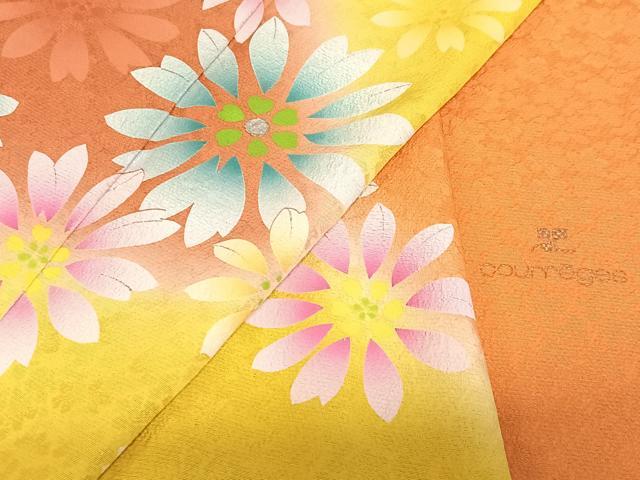 平和屋着物●クレージュ 振袖 舞花文 暈し染め 正絹 逸品 AAAM6004ph