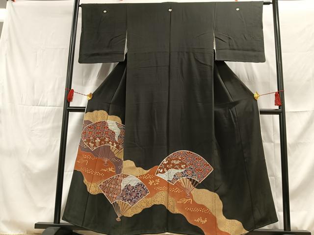 平和屋着物■豪華黒留袖 駒刺繍 扇面花文 金彩 正絹 逸品 AAAM6315sa