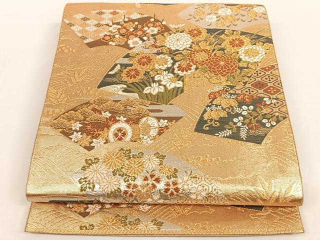 平和屋着物◎六通柄袋帯 地紙吉祥花文 金銀糸 正絹 逸品 AAAM6856ey