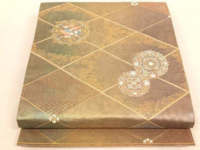 平和屋着物◎六通柄袋帯 正倉院花鳥文 金糸 引箔 正絹 逸品 AAAM6871ey