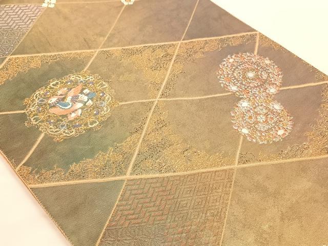平和屋着物◎六通柄袋帯 正倉院花鳥文 金糸 引箔 正絹 逸品 AAAM6871ey