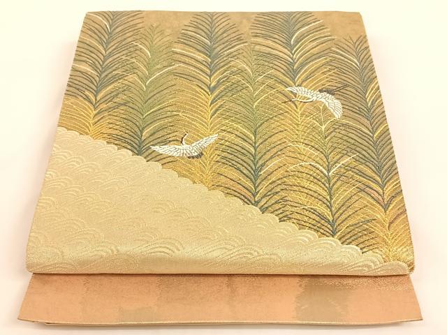 平和屋着物◎六通柄袋帯 流水飛鶴松文 金銀糸 引箔 正絹 逸品 AAAM6964ey