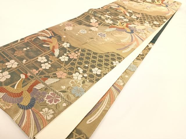 平和屋着物◎六通柄袋帯 唐織 道長鳳凰花文 金糸 正絹 逸品 AAAM6969ey