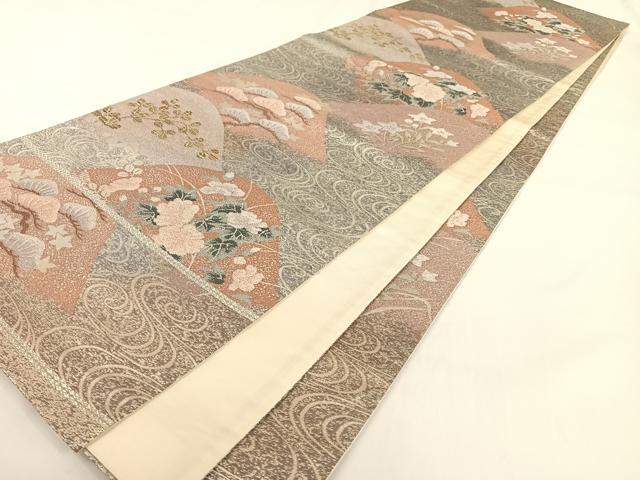 平和屋着物◎六通柄袋帯 唐織 重山吉祥花文 金銀糸 正絹 逸品 AAAM7022ey