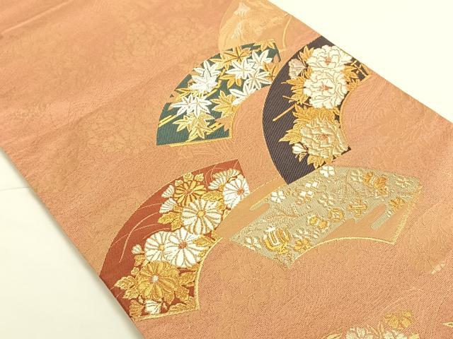 平和屋着物◎六通太鼓柄袋帯 秋草京広文 金銀糸 正絹 逸品 AAAM7034ey