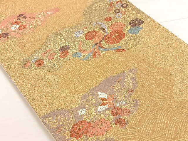 平和屋着物◎六通柄袋帯 唐織 雲取孔雀花文 金糸 正絹 逸品 AAAM7039ey