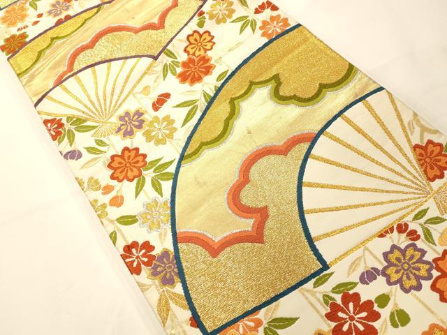 平和屋着物◎アンティーク 大正ロマン 六通柄袋帯 唐織 枝花雲取り扇文 金銀糸 正絹 逸品 AAAM7801fw
