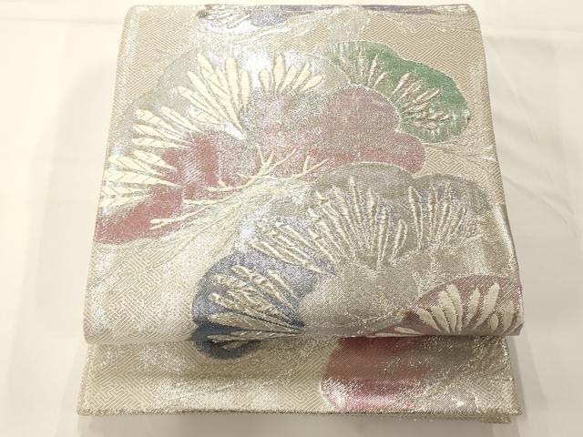 平和屋着物◎佐賀錦 六通柄袋帯 唐織 松文 銀糸 正絹 逸品 AAAM7814fw