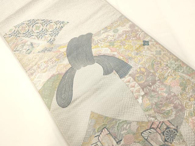 平和屋着物◎六通柄袋帯 唐織 熨斗吉祥花文 金銀糸 正絹 逸品 AAAM7826fw