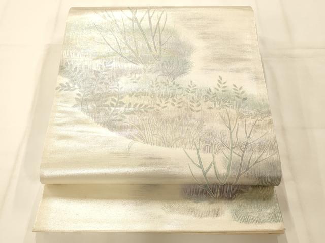 平和屋着物◎太鼓柄袋帯 手描き 流水草文 銀糸 引箔 正絹 逸品 AAAM7845fw