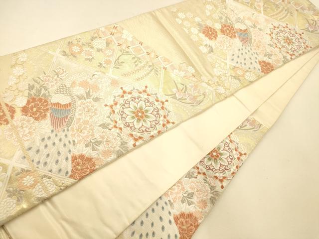 平和屋着物◎六通柄袋帯 唐織 天井孔雀草花文 金糸 正絹 逸品 AAAM7868fw