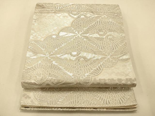 平和屋着物◎六通柄袋帯 唐織 双鶴菱文 銀糸 正絹 逸品 AAAM7886fw
