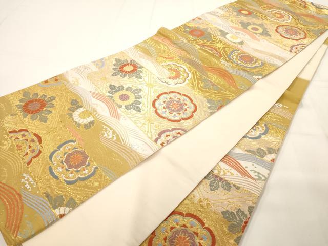 平和屋着物◎六通柄袋帯 唐織 立波天井花文 金銀糸 正絹 逸品 AAAM7935jz