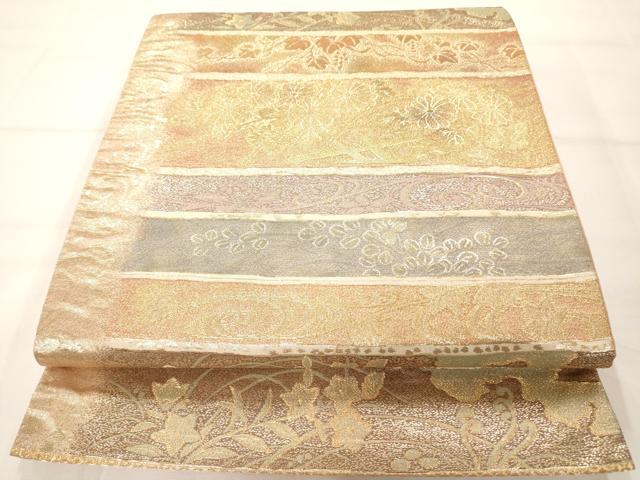 平和屋着物◎六通柄袋帯 流水花文 金糸 正絹 逸品 AAAM7954jz