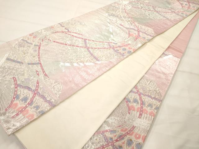 平和屋着物◎六通柄袋帯 吉祥花文 銀糸 正絹 逸品 AAAM7974jz