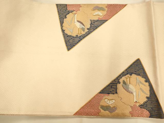 平和屋着物◎太鼓柄袋帯 駒刺繍 総刺繍 雲取り雪輪草花鶴文 金糸 金銀彩 正絹 逸品 AAAM8579fw