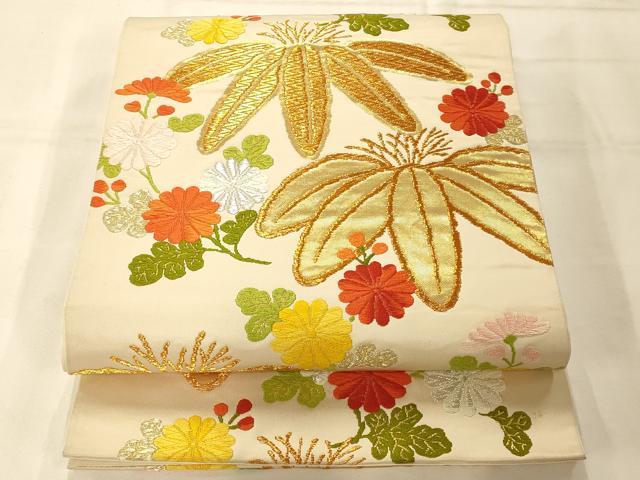 平和屋着物◎六通柄袋帯 唐織 枝花文 金銀糸 正絹 逸品 AAAM8621fw