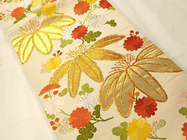 平和屋着物◎六通柄袋帯 唐織 枝花文 金銀糸 正絹 逸品 AAAM8621fw