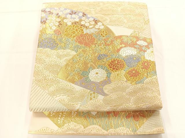 平和屋着物◎六通柄袋帯 唐織 地紙草花文 金糸 正絹 逸品 AAAM8660yx