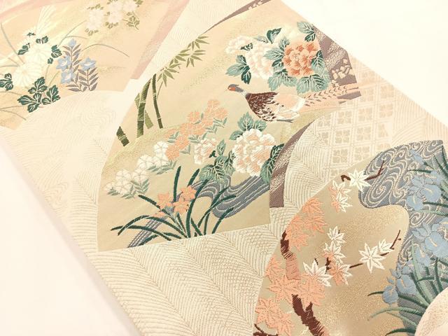 平和屋着物◎六通柄袋帯 唐織 地紙花鳥文 金糸 正絹 逸品 AAAM8662yx
