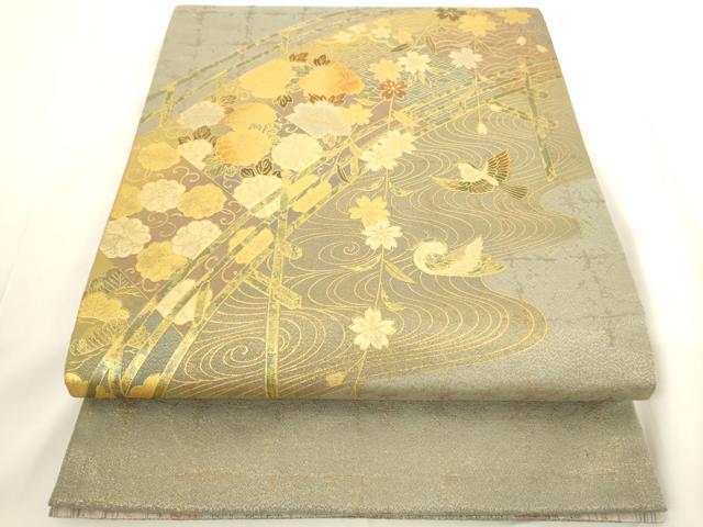平和屋着物◎太鼓柄袋帯 渡橋花文 金銀彩 正絹 逸品 AAAM9566jx
