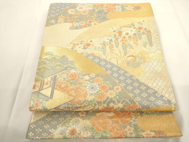 平和屋着物◎佐賀錦 六通柄袋帯 九百錦 飛鶴花文 金糸 正絹 逸品 AAAM9567jx