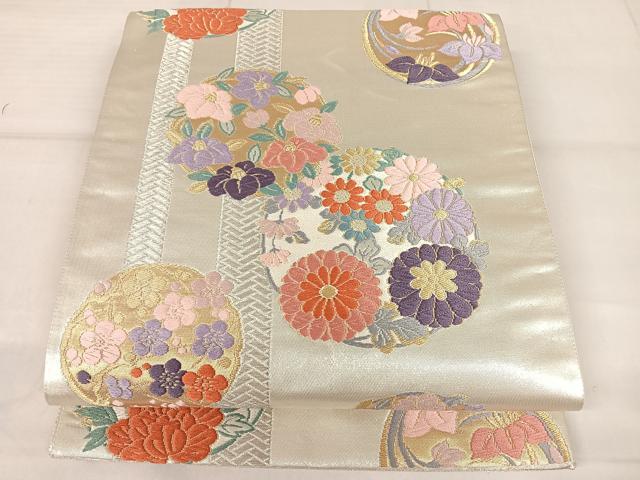 平和屋着物●六通柄袋帯　唐織　草花丸文　金糸　正絹　逸品　CABA2329dy 平和屋着物◎六通柄袋帯 唐織 花丸文 金糸 正絹 逸品 AAAM9829np