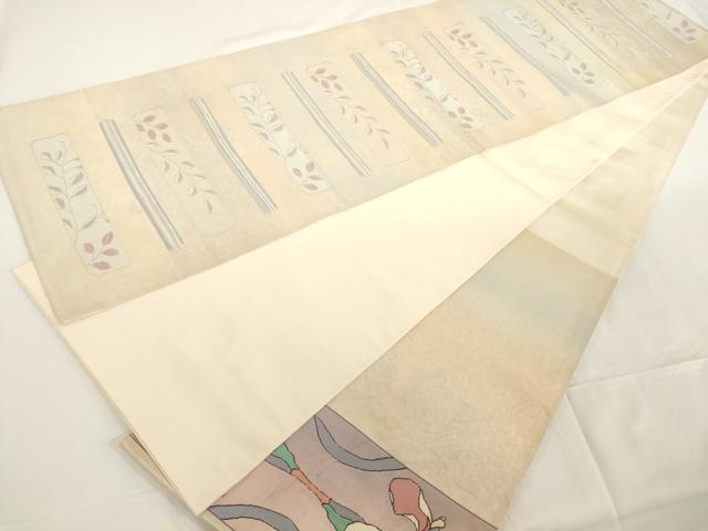 平和屋着物◎六通太鼓柄袋帯 色紙草花文 金銀糸 正絹 逸品 AAAN0916ru