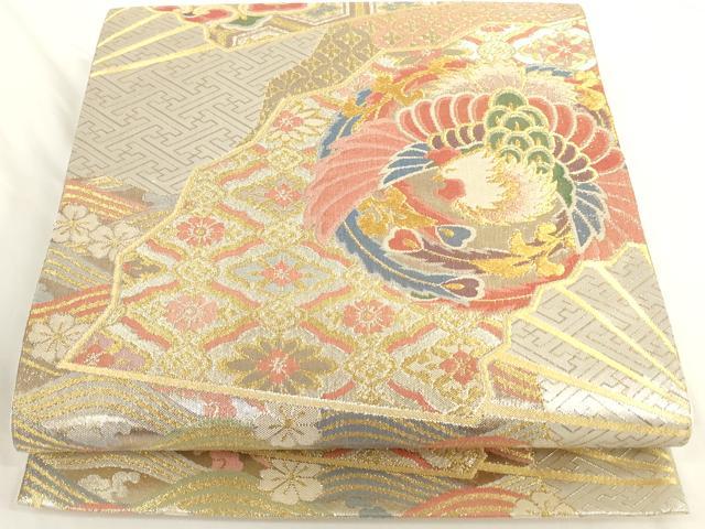 平和屋着物◎六通柄袋帯 扇面鳳凰文 金銀糸 正絹 逸品 AAAN1159ru